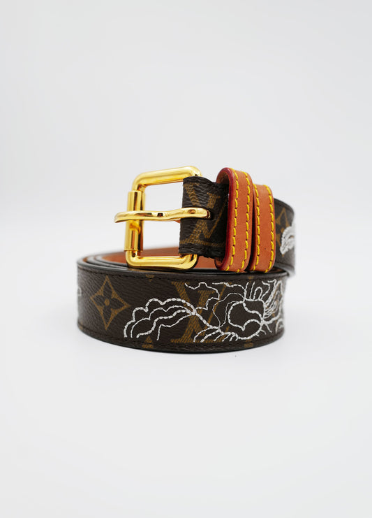 Ceinture louis vuitton vintage  Brune avec motifs brodée blanc