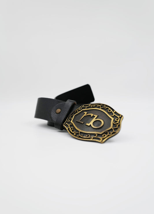 Ceinture Rocco Barocco noir avec logo dorée sur la boucle noir 